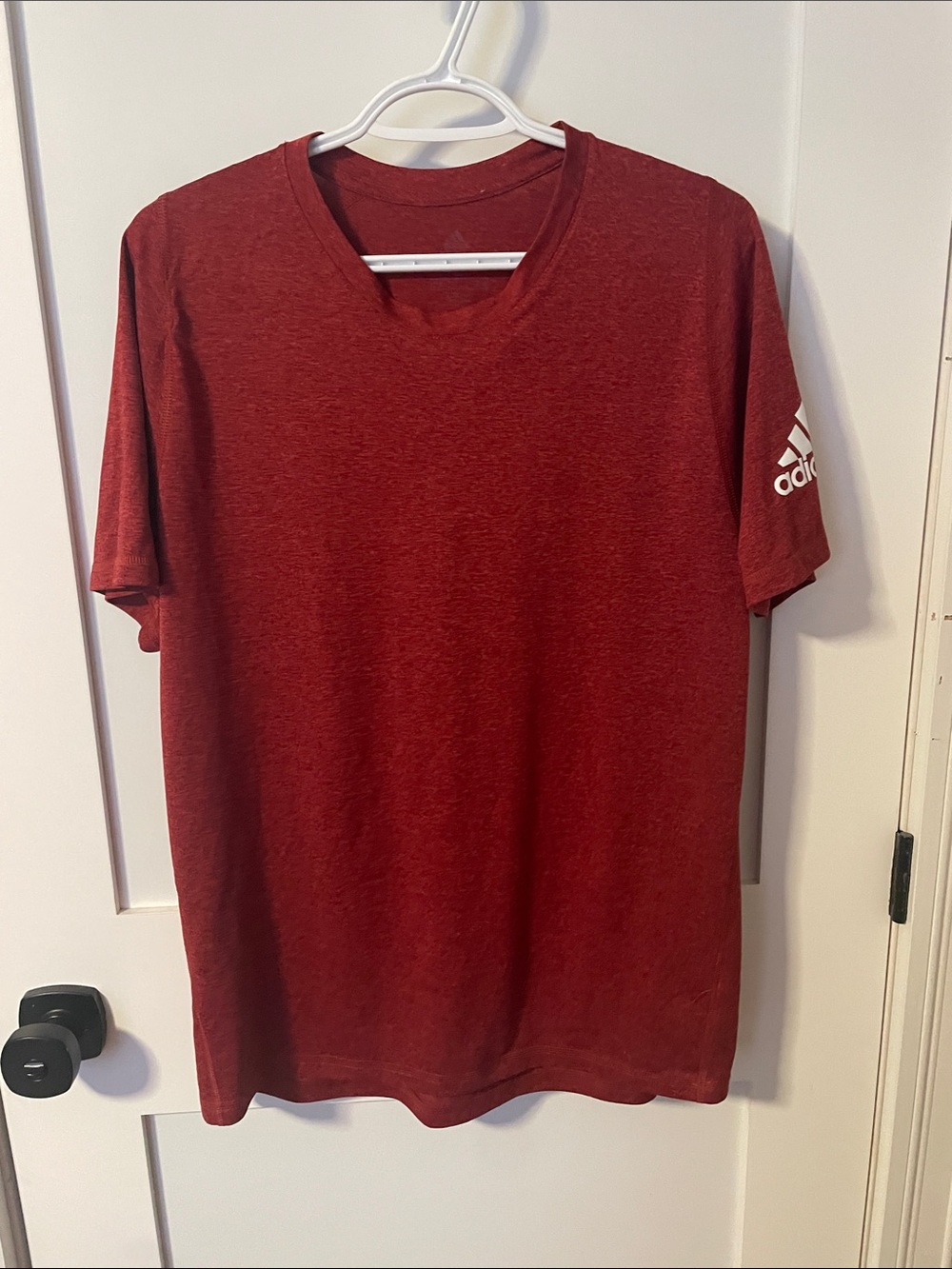 adidas Men’s Heathered Dark Red V-Neck Athletic Tee